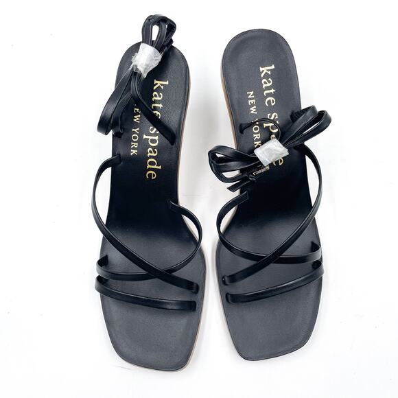 Kate Spade Charmer Sandals Black Leather Heels Square Toe Strappy Sz 9.5 - Picture 4 of 11